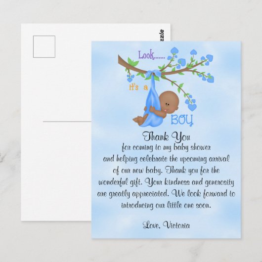 Baby Shower Dank Je Wel Jongen Etnisch Briefkaart (Voorkant / Achterkant)