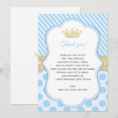 baby shower Dank je wel Opmerking Prins Blue Gold Bedankkaart (Voorkant / Achterkant)