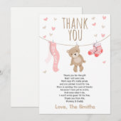 Baby shower Dank je wel Teddy Bear roze meisje Bedankkaart (Voorkant / Achterkant)