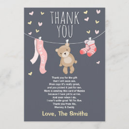 Baby shower Dank je wel Teddy Bear roze meisje Bedankkaart