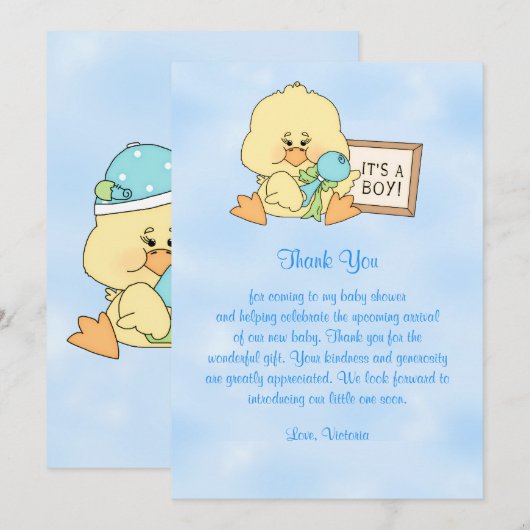 baby shower Dank u Baby Duck Kaart (Voorkant / Achterkant)
