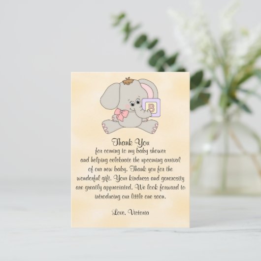 Baby shower dank u Baby Elephant Briefkaart (Staand voorkant)