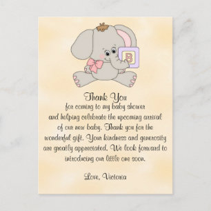Baby shower Dank u Baby Elephant Briefkaart