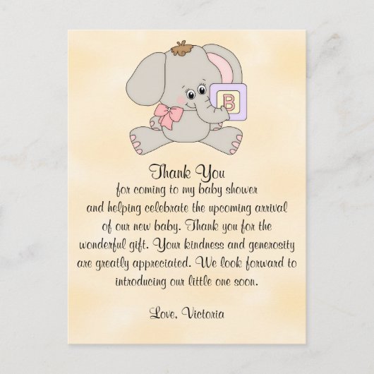 Baby shower dank u Baby Elephant Briefkaart (Voorkant)