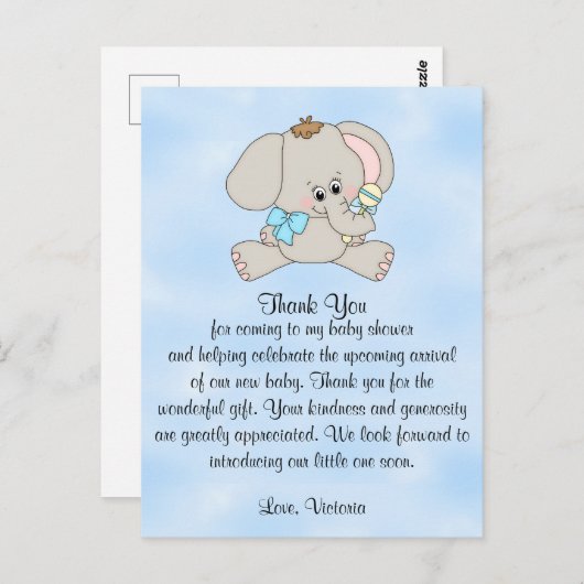 Baby shower dank u Baby Elephant Briefkaart (Voorkant / Achterkant)