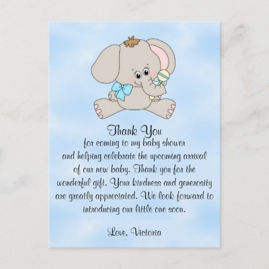 Baby shower dank u Baby Elephant Briefkaart (Voorkant)