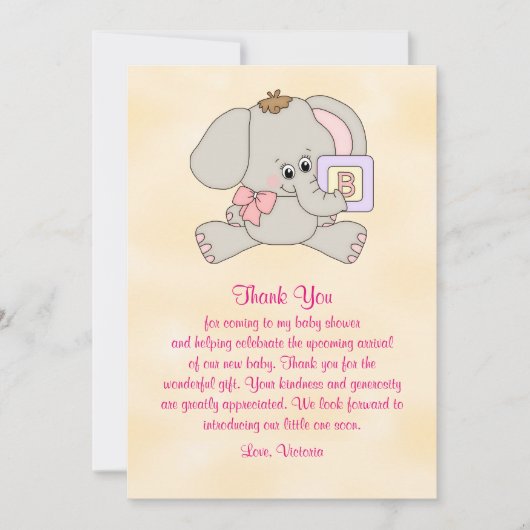 Baby shower dank u Baby Elephant Kaart (Voorkant)