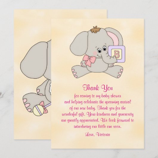 Baby shower dank u Baby Elephant Kaart (Voorkant / Achterkant)
