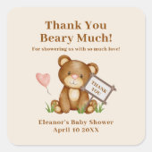 Baby shower Dank u Beary Veel Vierkante Sticker (Voorkant)