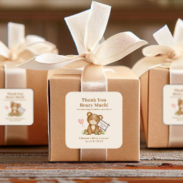 Baby shower Dank u Beary Veel Vierkante Sticker