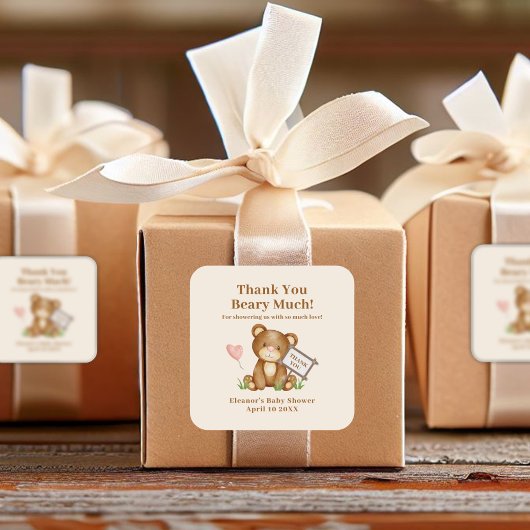 Baby shower Dank u Beary Veel Vierkante Sticker