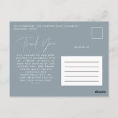 Baby shower dank u blauw elegant modern briefkaart (Achterkant)