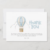 Baby shower dank u blauwe heteluchtballon kaart (Voorkant)