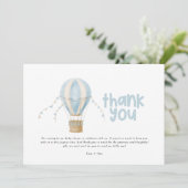 Baby shower dank u blauwe heteluchtballon kaart (Staand voorkant)
