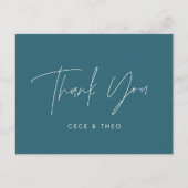 Baby shower dank u blauwgroen blauw elegant modern briefkaart (Voorkant)