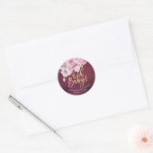 Baby shower Dank u Bloemenveren Bourgondië Rood Ronde Sticker (Envelop)