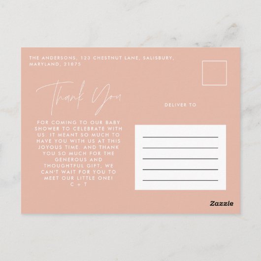 Baby shower dank u blos roze elegant modern briefkaart (Achterkant)