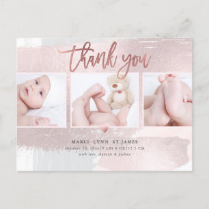 Baby shower Dank u Blush roze penseelstreek Briefkaart