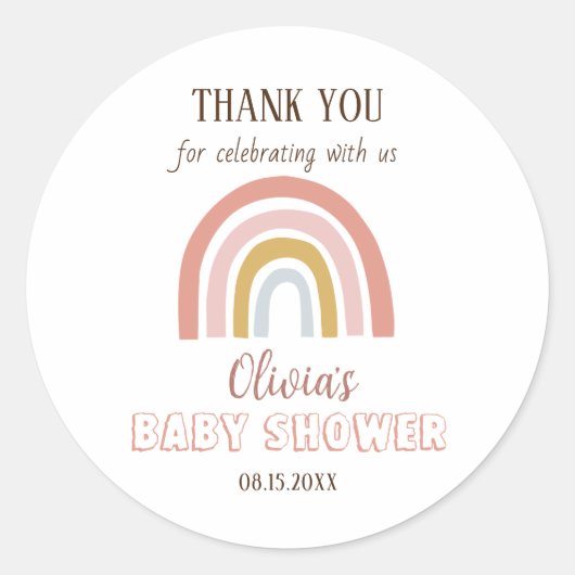 Baby shower Dank u Boho Rainbow Ronde Sticker (Voorkant)