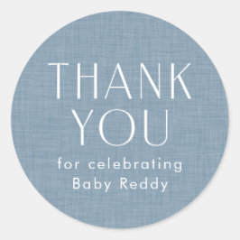 Baby shower dank u Chambray Blue Ronde Sticker