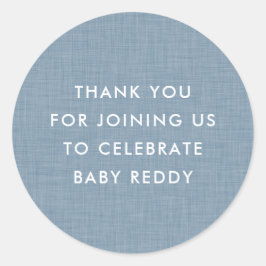 Baby shower dank u Chambray Blue Ronde Sticker