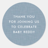 Baby shower dank u Chambray Blue Ronde Sticker (Voorkant)