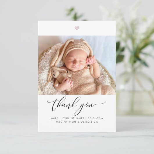 Baby shower Dank u Chic Calligraphy Script Bedankkaart (Staand voorkant)