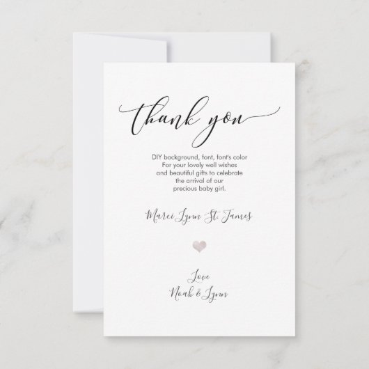 Baby shower Dank u Chic Calligraphy Script Bedankkaart (Achterkant)