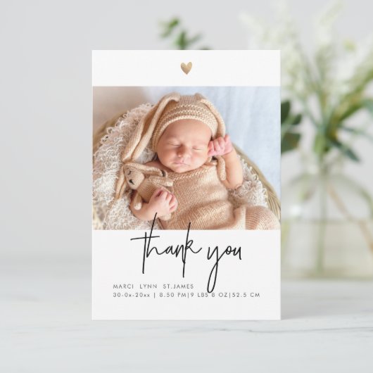 Baby shower Dank u Chic Signature Script Bedankkaart (Staand voorkant)