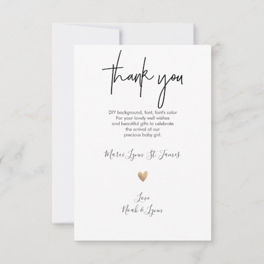 Baby shower Dank u Chic Signature Script Bedankkaart (Achterkant)