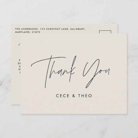 Baby shower dank u crèmeneutraal elegant modern briefkaart (Voorkant / Achterkant)