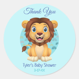 Baby shower Dank u Cute Baby Lion DIY Name Info Ronde Sticker
