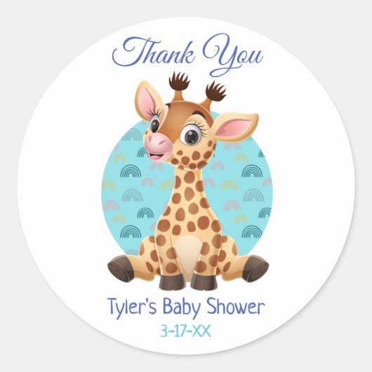 Baby shower Dank u dat u de Giraffe van de DY-naam Ronde Sticker (Voorkant)