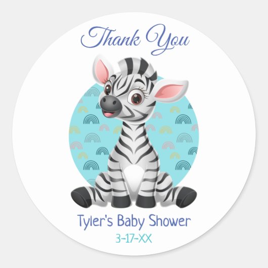 Baby shower Dank u dat u Zebra DIY Name Info (Info Ronde Sticker (Voorkant)