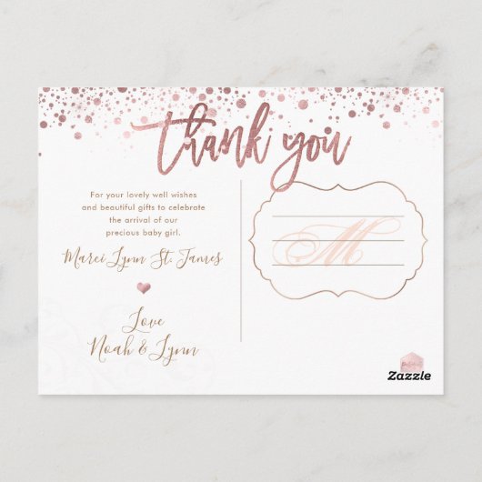 Baby shower Dank u / Dazzled Faux Roos Gold Briefkaart (Achterkant)