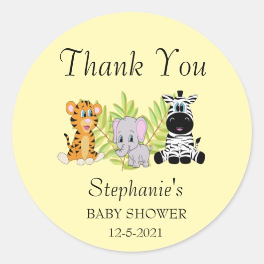 Baby shower Dank u Dierensafari Oerwoud Ronde Sticker (Voorkant)