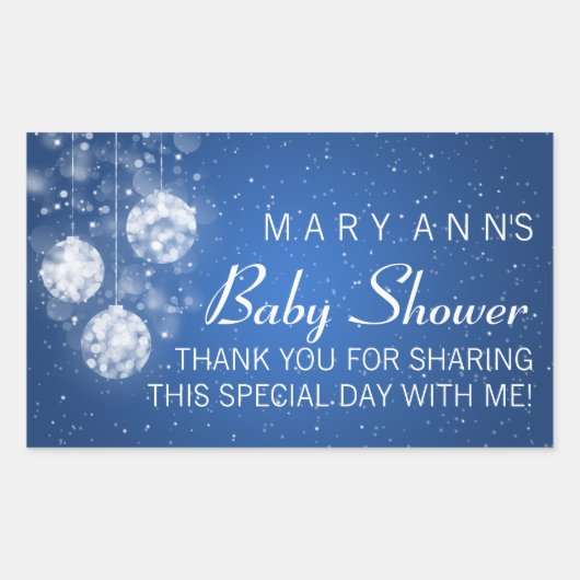 Baby shower Dank u Feestelijke Baubles Blauw Rechthoekige Sticker (Voorkant)