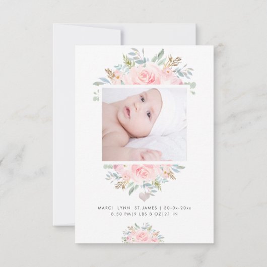 Baby shower Dank u Geboorte Blush Rozen Bedankkaart (Achterkant)