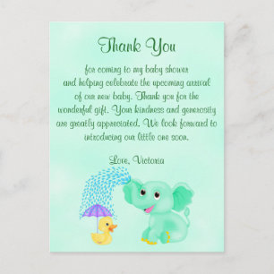 Baby shower Dank u genderneutrale olifant Briefkaart