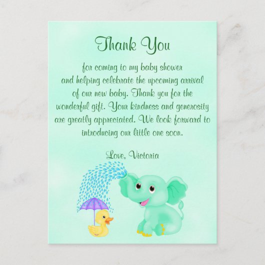 Baby shower Dank u genderneutrale olifant Briefkaart (Voorkant)