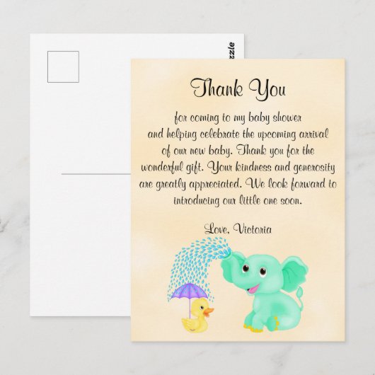 Baby shower Dank u genderneutrale olifant Briefkaart (Voorkant / Achterkant)