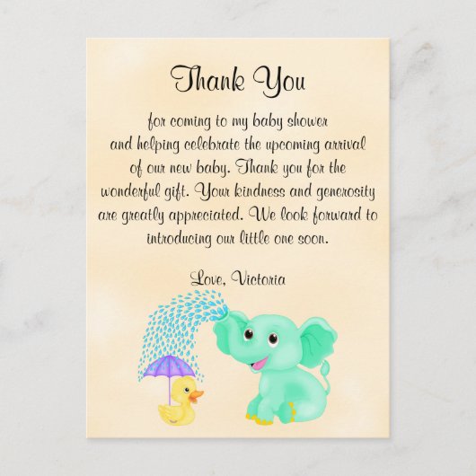 Baby shower Dank u genderneutrale olifant Briefkaart (Voorkant)