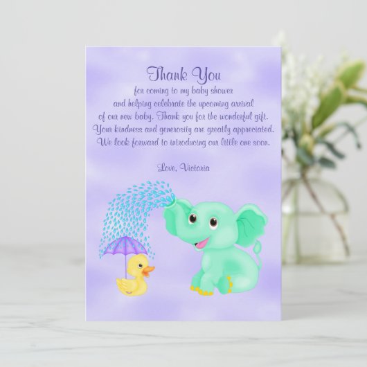 Baby shower Dank u genderneutrale olifant Kaart (Staand voorkant)