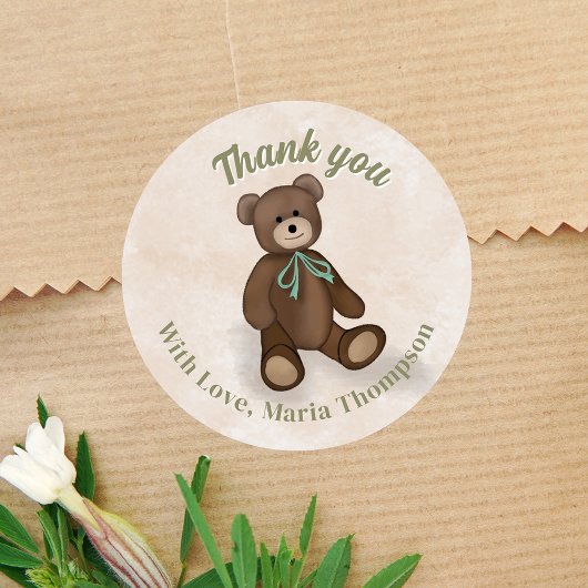 Baby shower Dank u Green Teddy Bear Ronde Sticker
