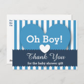 BABY SHOWER DANK U Harten Stripes V05 BLAUW Briefkaart (Voorkant / Achterkant)