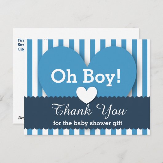 BABY SHOWER DANK U Harten Stripes V05 BLAUW Briefkaart (Voorkant / Achterkant)
