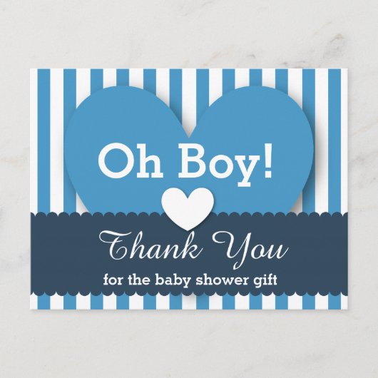 BABY SHOWER DANK U Harten Stripes V05 BLAUW Briefkaart (Voorkant)