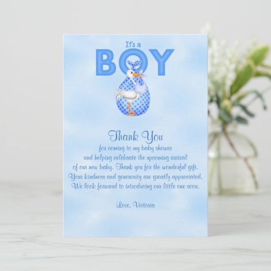 Baby shower Dank U Het is een Jongen Baby Jongen Kaart (Staand voorkant)