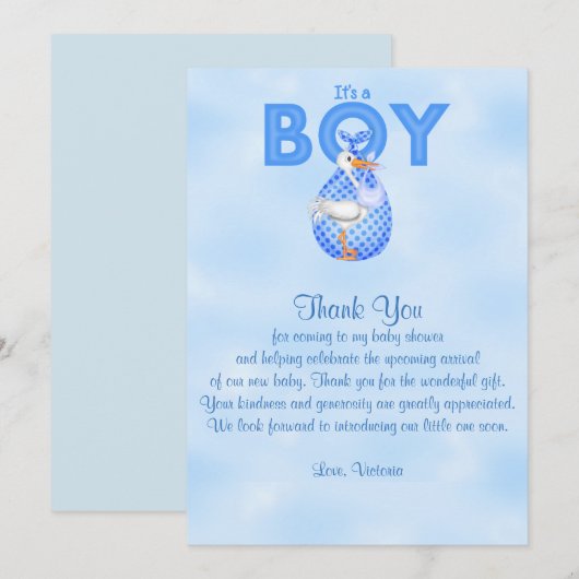 Baby shower Dank U Het is een Jongen Baby Jongen Kaart (Voorkant / Achterkant)