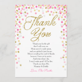 Baby shower Dank u Kaart Confetti Goud roze meisje